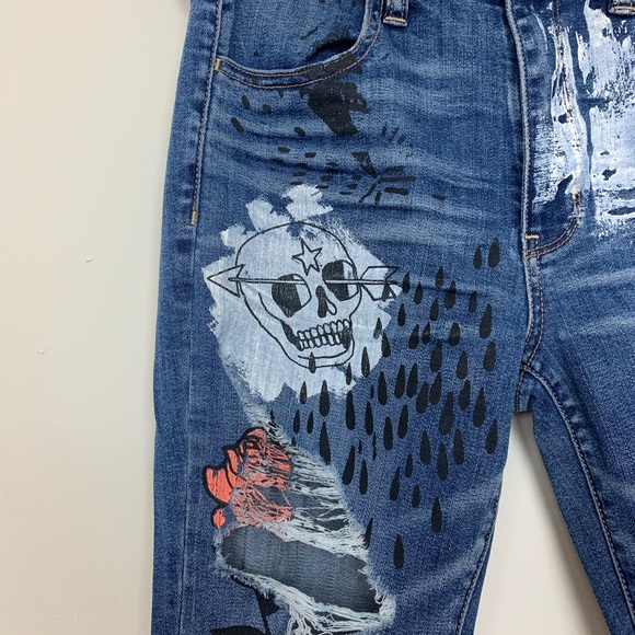 American Eagle Distressed Hi-Rise Painted Jeans - Picture 5 of 7